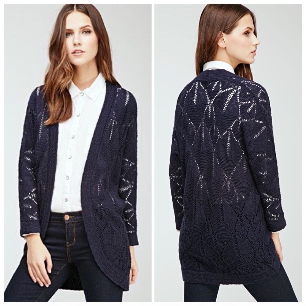 NWT F21 Navy Open-Knit Cardigan Size Small